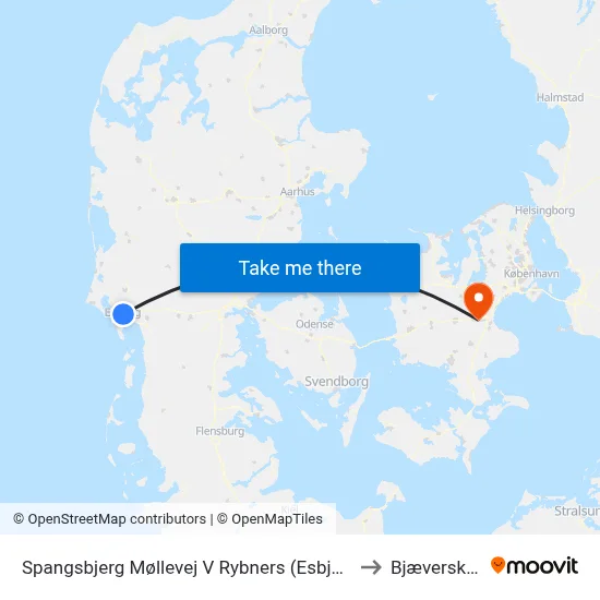 Spangsbjerg Møllevej V Rybners (Esbjerg) to Bjæverskov map