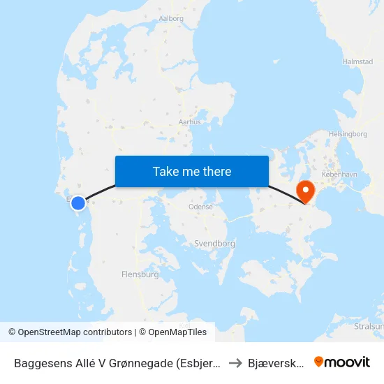 Baggesens Allé V Grønnegade (Esbjerg) to Bjæverskov map