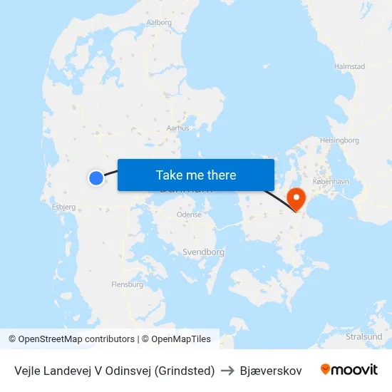 Vejle Landevej V Odinsvej (Grindsted) to Bjæverskov map