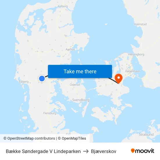 Bække Søndergade V Lindeparken to Bjæverskov map