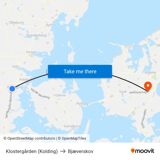 Klostergården (Kolding) to Bjæverskov map