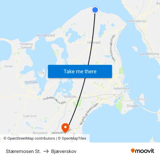 Stæremosen St. to Bjæverskov map