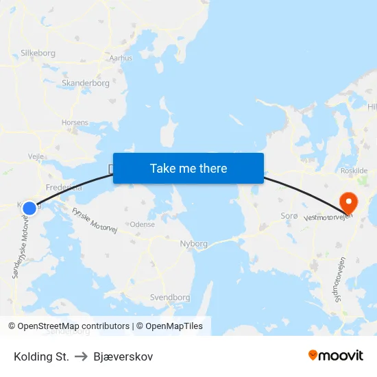 Kolding St. to Bjæverskov map