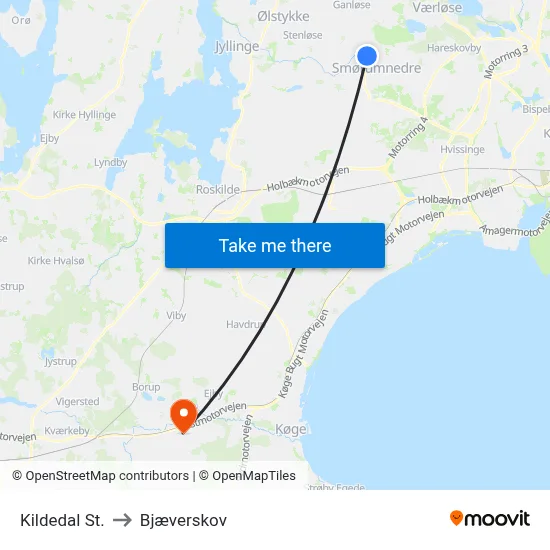 Kildedal St. to Bjæverskov map