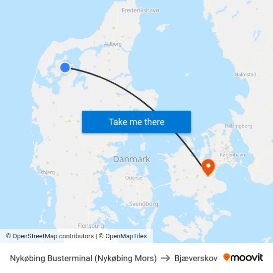 Nykøbing Busterminal (Nykøbing Mors) to Bjæverskov map