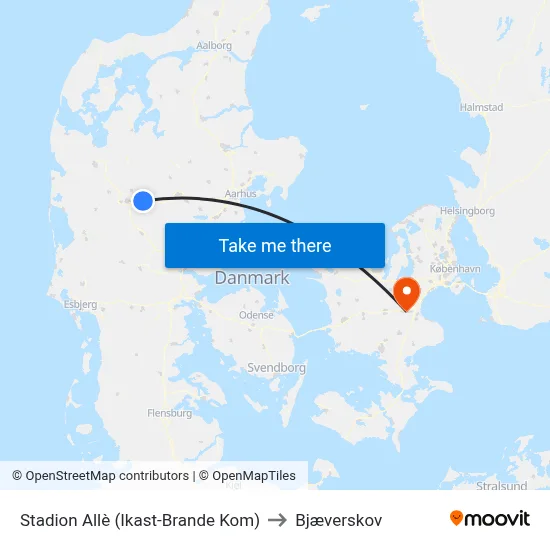 Stadion Allè (Ikast-Brande Kom) to Bjæverskov map