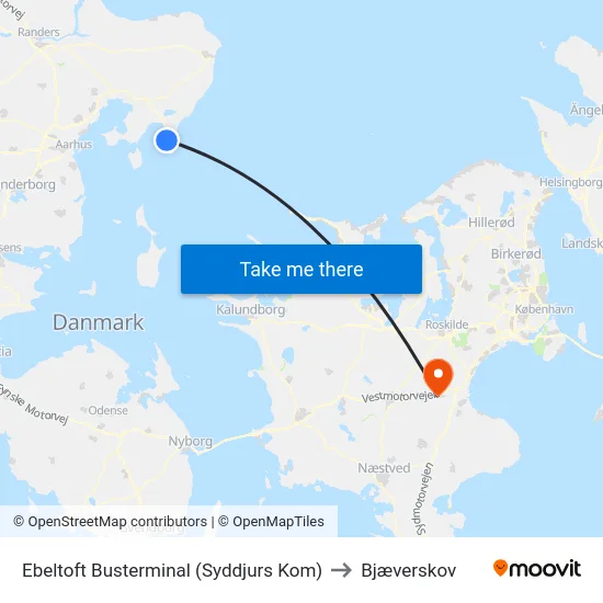 Ebeltoft Busterminal (Syddjurs Kom) to Bjæverskov map