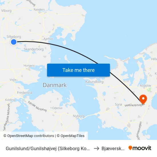 Gunilslund/Gunilshøjvej (Silkeborg Kom) to Bjæverskov map
