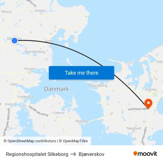 Regionshospitalet Silkeborg to Bjæverskov map