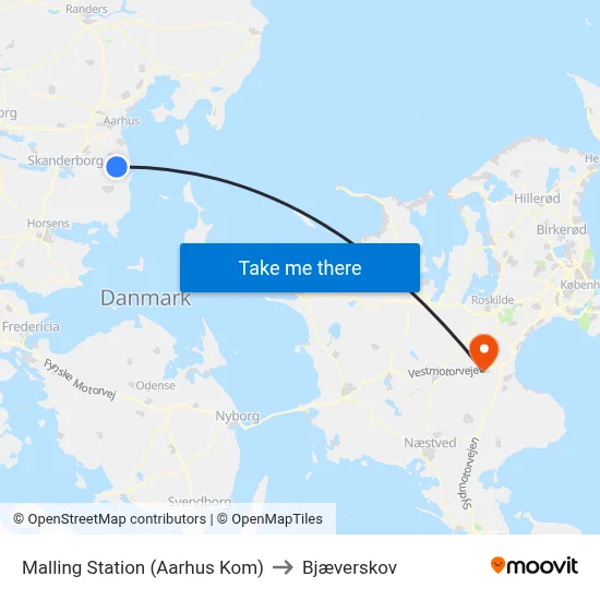 Malling Station  (Aarhus Kom) to Bjæverskov map