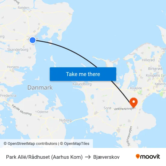 Park Allé/Rådhuset (Aarhus Kom) to Bjæverskov map