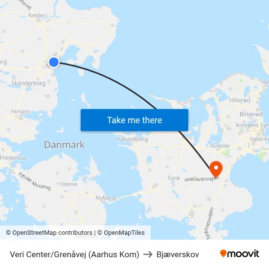 Veri Center/Grenåvej (Aarhus Kom) to Bjæverskov map