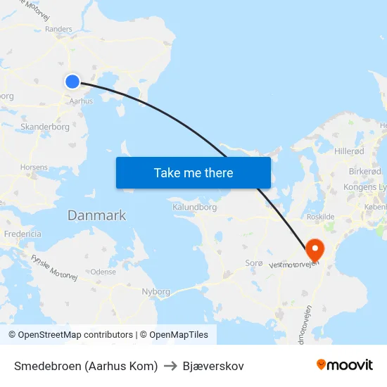 Smedebroen (Aarhus Kom) to Bjæverskov map