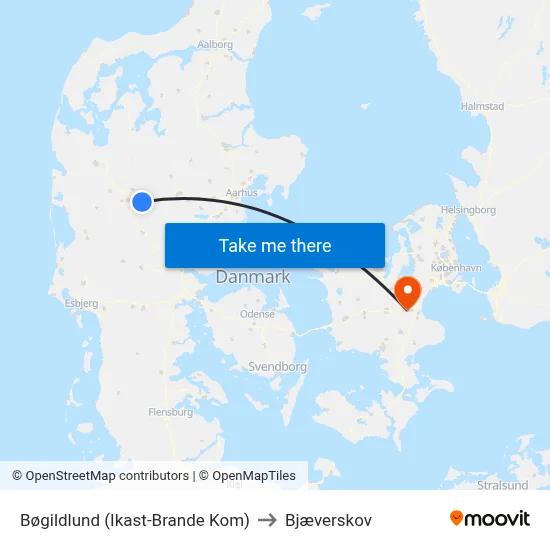 Bøgildlund (Ikast-Brande Kom) to Bjæverskov map
