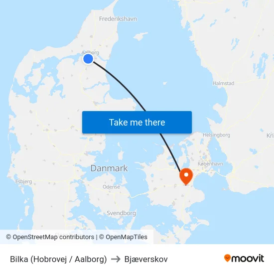 Bilka (Hobrovej / Aalborg) to Bjæverskov map