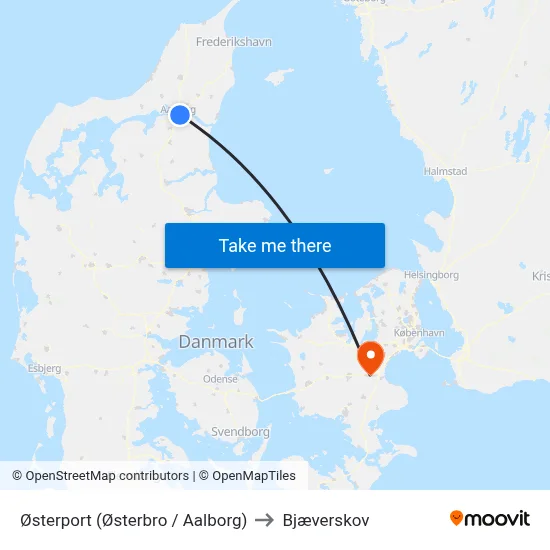Østerport (Østerbro / Aalborg) to Bjæverskov map
