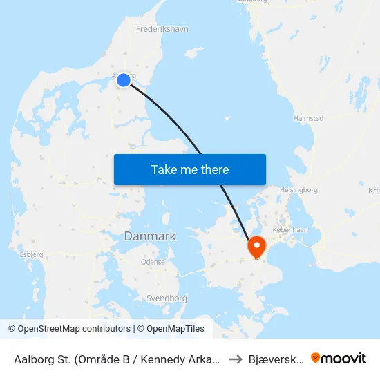 Aalborg St. (Område B / Kennedy Arkaden) to Bjæverskov map