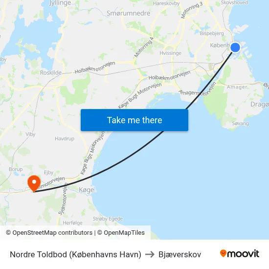Nordre Toldbod (Københavns Havn) to Bjæverskov map