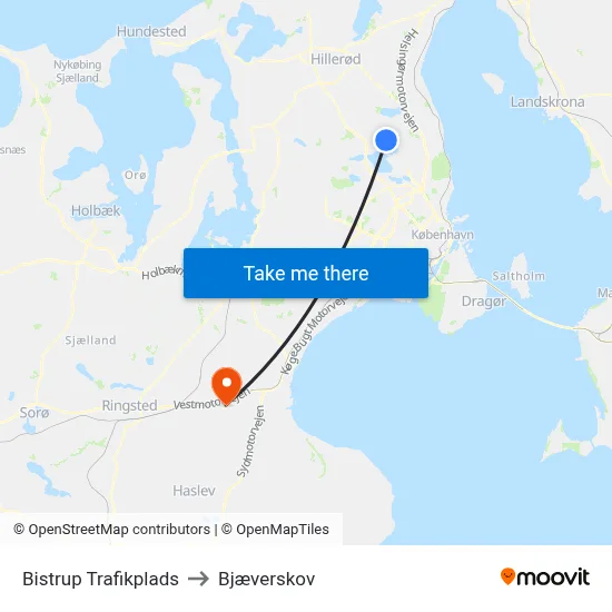 Bistrup Trafikplads to Bjæverskov map