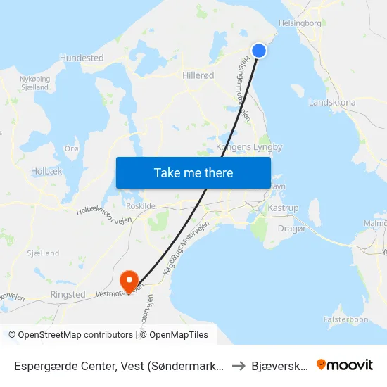 Espergærde Center, Vest (Søndermarken) to Bjæverskov map