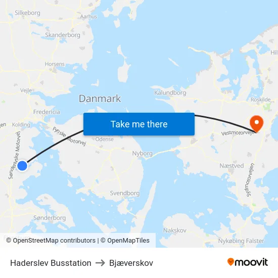 Haderslev Busstation to Bjæverskov map