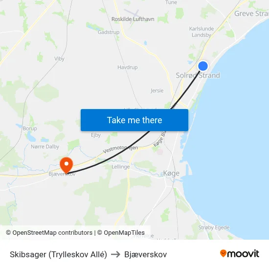 Skibsager (Trylleskov Allé) to Bjæverskov map