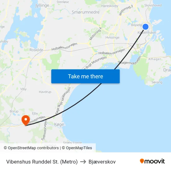 Vibenshus Runddel St. (Metro) to Bjæverskov map