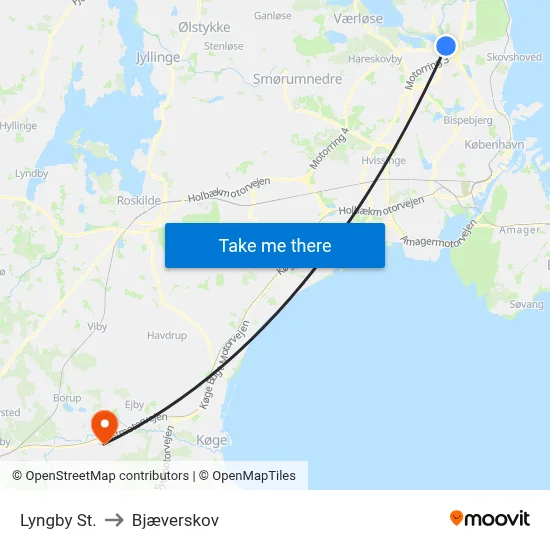 Lyngby St. to Bjæverskov map