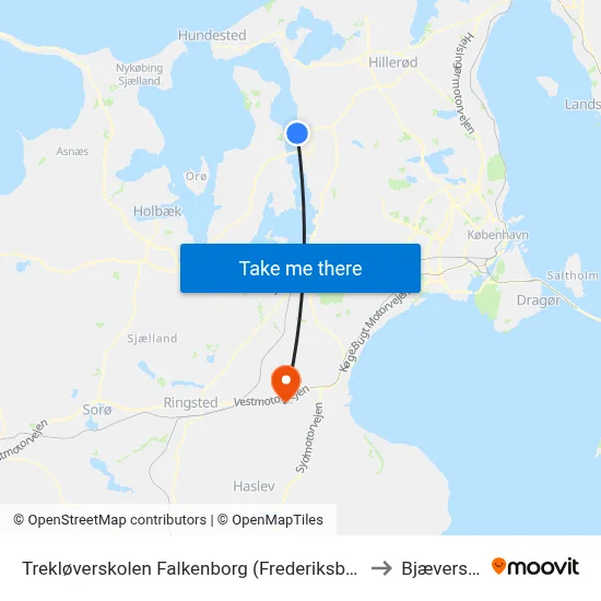 Trekløverskolen Falkenborg (Frederiksborggade) to Bjæverskov map