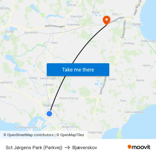 Sct Jørgens Park (Parkvej) to Bjæverskov map