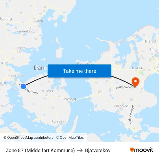 Zone 87 (Middelfart Kommune) to Bjæverskov map