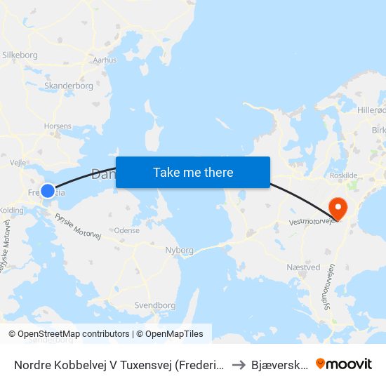 Nordre Kobbelvej V Tuxensvej (Fredericia) to Bjæverskov map