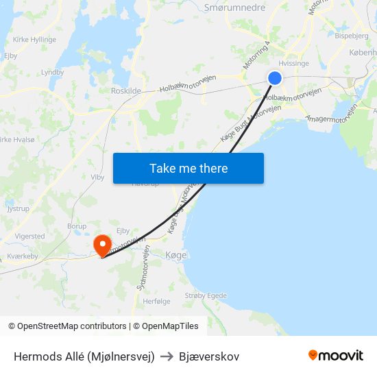 Hermods Allé (Mjølnersvej) to Bjæverskov map