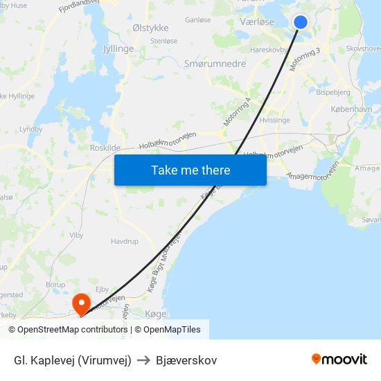 Gl. Kaplevej (Virumvej) to Bjæverskov map