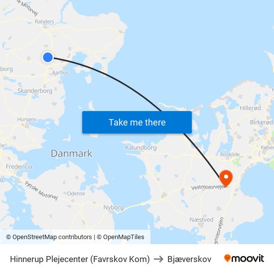 Hinnerup Plejecenter (Favrskov Kom) to Bjæverskov map
