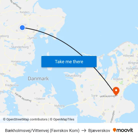 Bækholmsvej/Vittenvej (Favrskov Kom) to Bjæverskov map