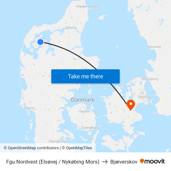 Fgu Nordvest (Elsøvej / Nykøbing Mors) to Bjæverskov map