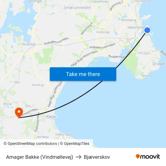 Amager Bakke (Vindmøllevej) to Bjæverskov map