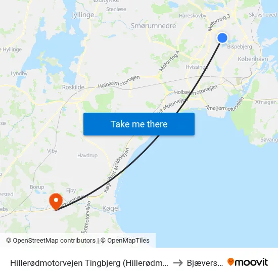 Hillerødmotorvejen Tingbjerg (Hillerødmotorvejen) to Bjæverskov map