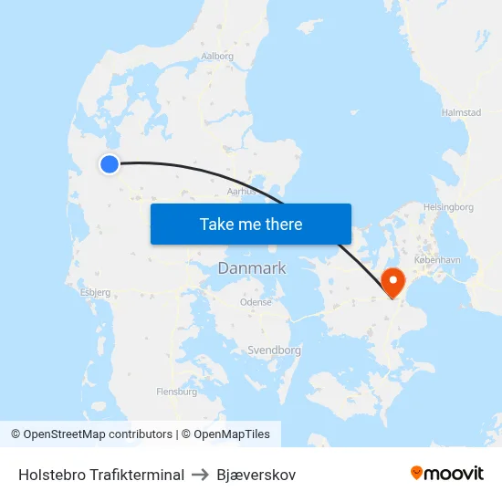 Holstebro Trafikterminal to Bjæverskov map