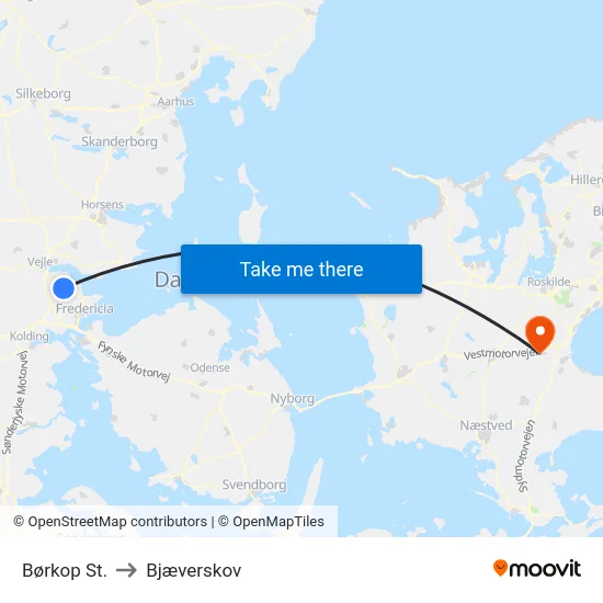 Børkop St. to Bjæverskov map