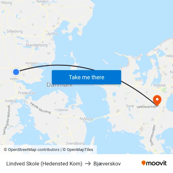 Lindved Skole (Hedensted Kom) to Bjæverskov map