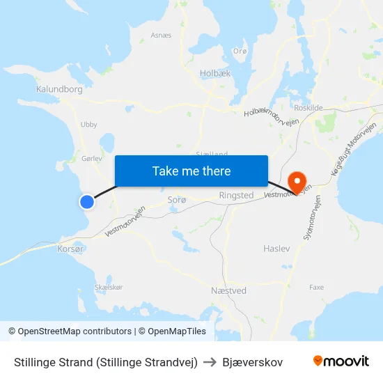 Stillinge Strand (Stillinge Strandvej) to Bjæverskov map