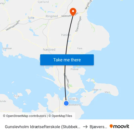 Gunslevholm Idrætsefterskole (Stubbekøbingvej) to Bjæverskov map