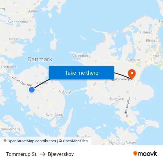 Tommerup St. to Bjæverskov map