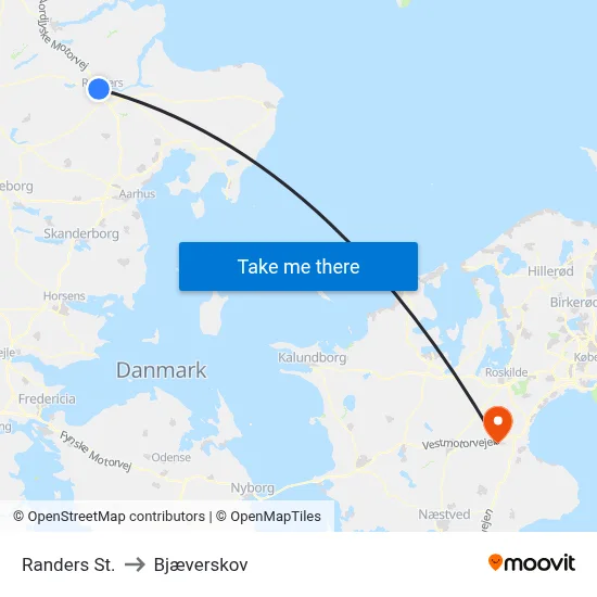 Randers St. to Bjæverskov map