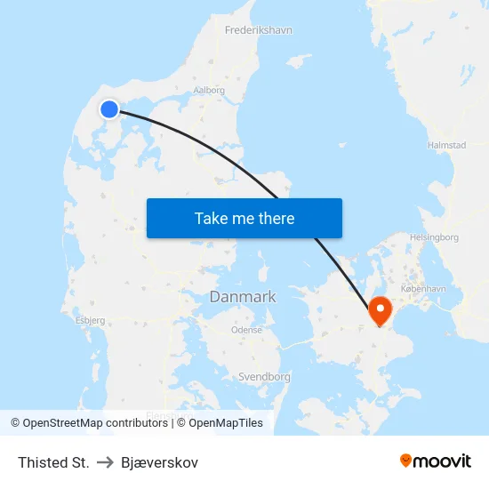 Thisted St. to Bjæverskov map