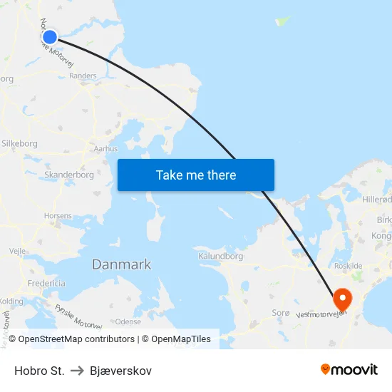Hobro St. to Bjæverskov map