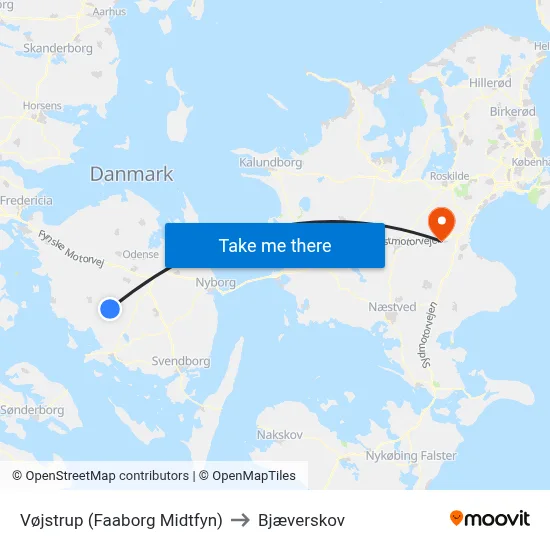 Vøjstrup (Faaborg Midtfyn) to Bjæverskov map