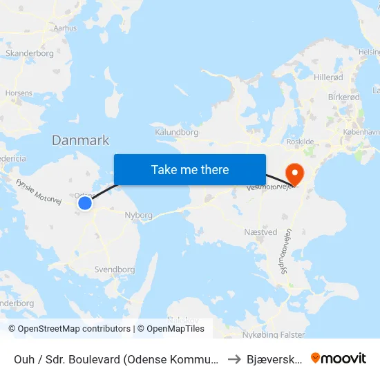 Ouh / Sdr. Boulevard (Odense Kommune) to Bjæverskov map
